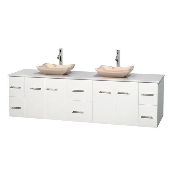 Wyndham Collection Centra 80 in. Double Vanity in White with Solid-Surface Vanity Top in White and Sinks