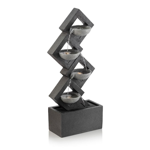 Alpine Corporation - 39 in. Tall Indoor/Outdoor Soothing 4-Tier Zen Fountain with LED Lights