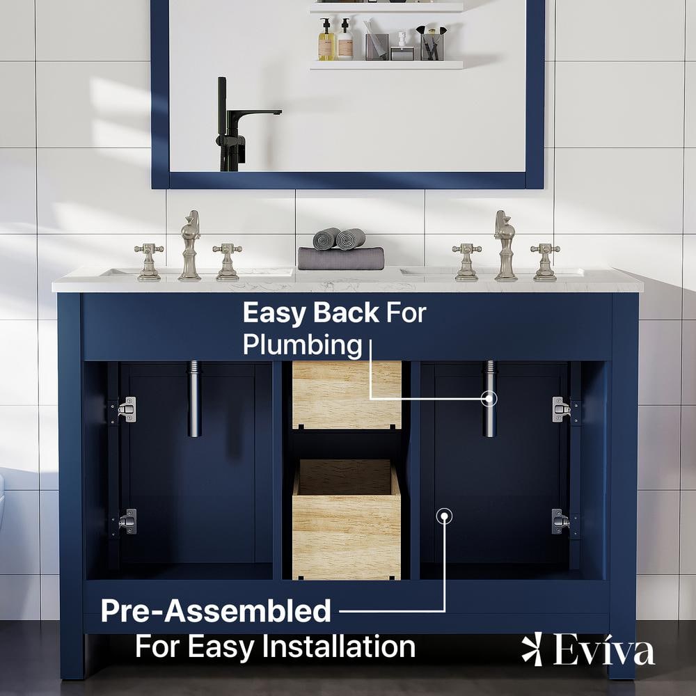 Artemis 48" Blue Solid Wood Double Sink Bathroom Vanity