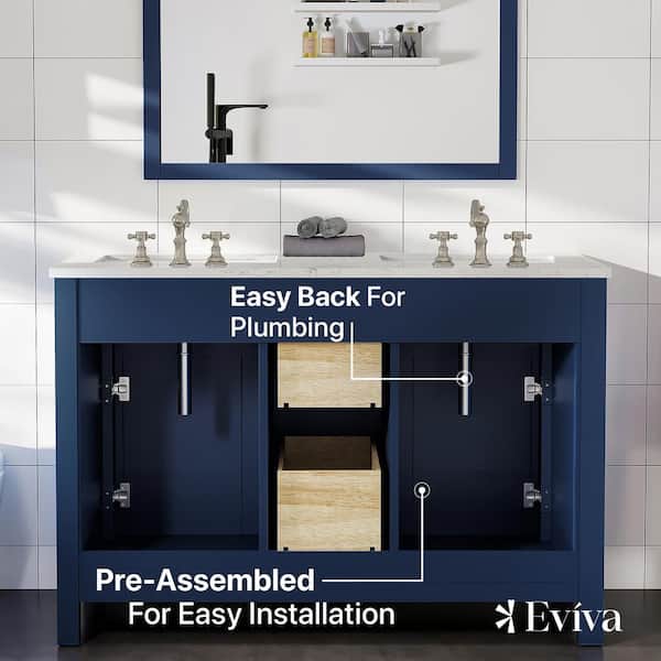 Artemis 48 in. W x 22 in. D x 33.7 in. H Bath Vanity in Blue with Quartz Vanity Top in White with Double Sinks