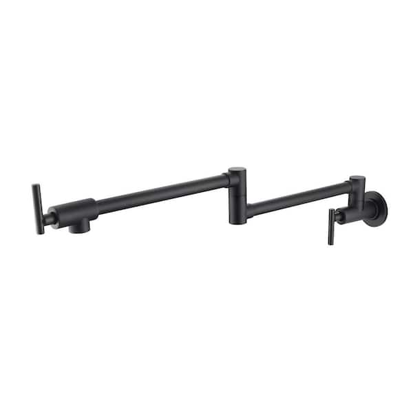 Single Hole Wall Mount 3.11 in. Spout Height Pot Filler Faucet 2.2 GPM with 2-Handles in Matte Black