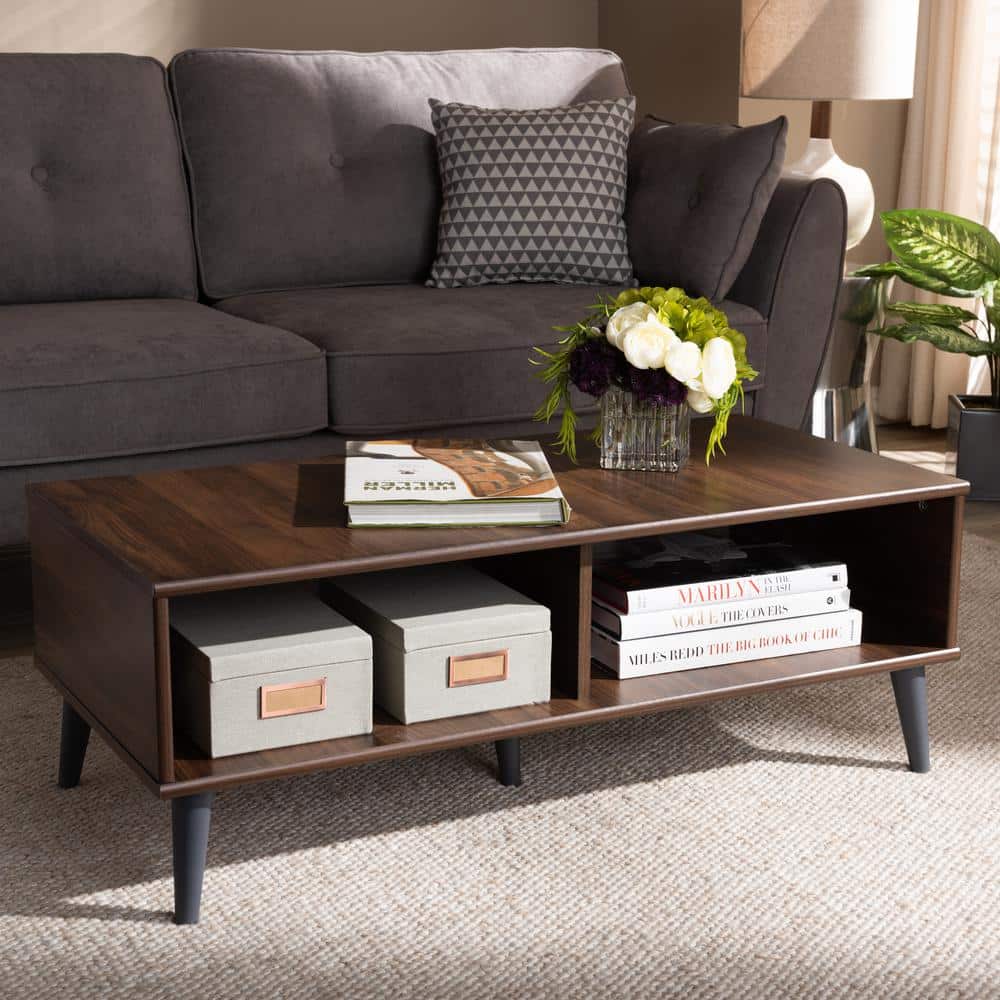 Mid-Century Modern Brown and Dark Grey Wood Coffee Table