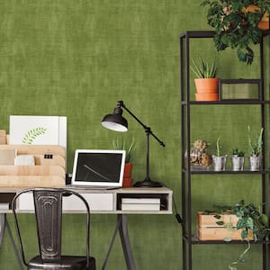 Into The Wild Green Textured Plain Weave Paper Non-Pasted Non-Woven Wallpaper Roll