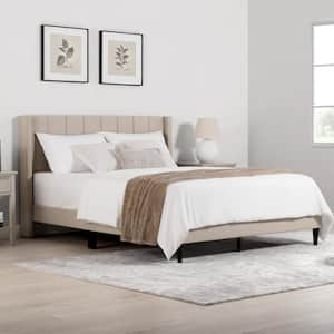 Aldrich Brown Wood and Metal Frame Upholstered Queen Wingback Platform Bed with Channel Tufting  Queen Bed Frame