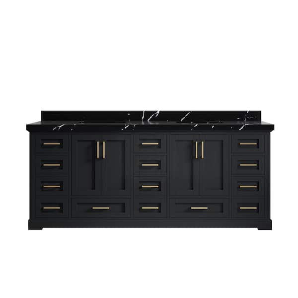 Willow Collections Boston 84 in. W x 22 in. D x 36 in. H Double Sink Bath Vanity in Wrought Iron with 2 in. Calacatta Black qt. Top