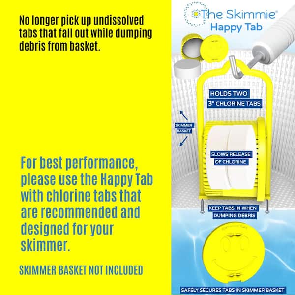 The Skimmie Happy Tab Distributeur de chlore pour piscines – Peut contenir  1 NST ou 2 tablettes Tri-Chlor de 7,6 cm – Contrôle du relâchement –