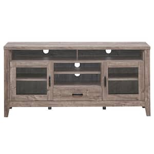 59 in. Walnut TV Stand with 1 Drawer Fits TV's up to 65 in. with Glass Cabinets