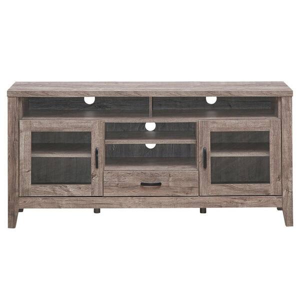 FORCLOVER 59 in. Walnut TV Stand with 1 Drawer Fits TV's up to 65 in. with Glass Cabinets