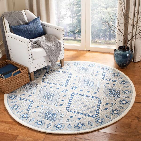 Micro-Loop 3 ft. x 4 ft. Light Gray/Blue Tribal Area Rug