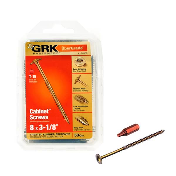 GRK Fasteners #8 in. x 3-1/8 in. Star Drive Low Profile Washer Head Cabinet Wood Screw (50-per Pack)