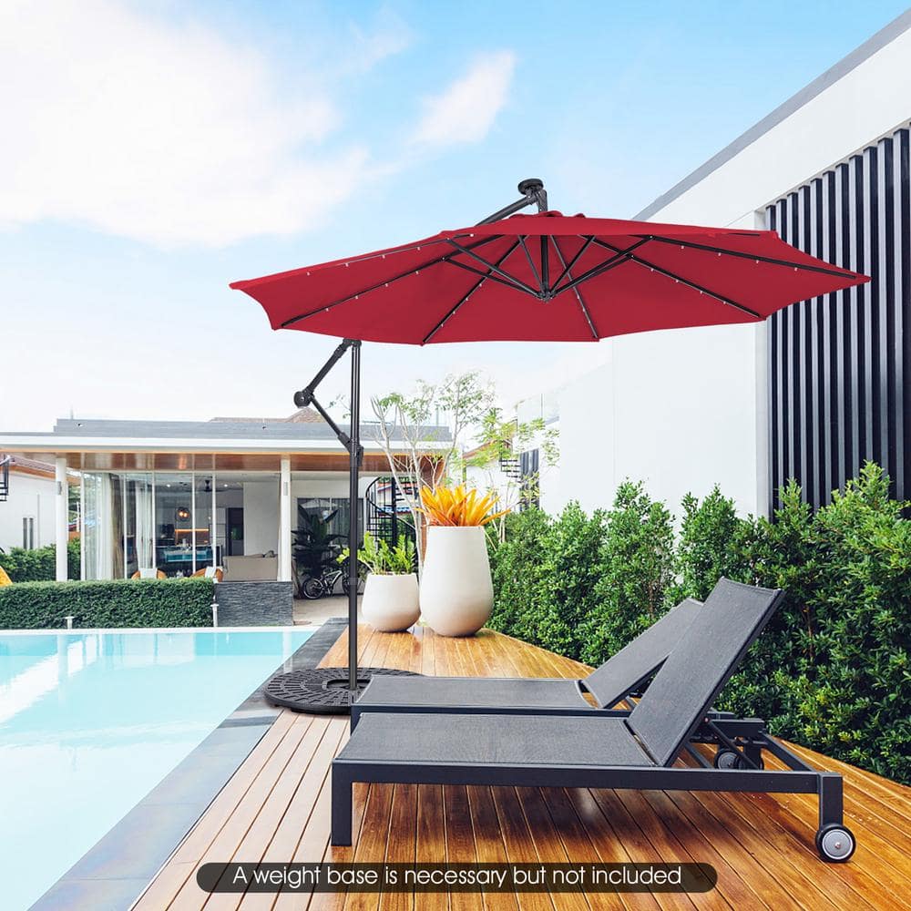 Wine Red 10ft Steel Cantilever Patio Umbrella with LED Lights