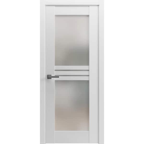 7222 28 in. x 80 in. Left-Hand/Inswing Solid Frosted Glass White Wood Single Prehung Interior Door with Hardware
