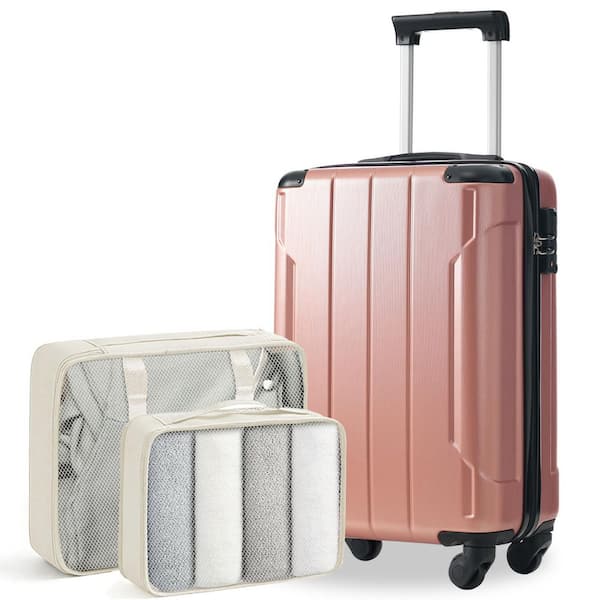 2-Bags 2-Piece Rose Gold ABS Hardshell Spinner 20 Luggage Set with 2-Packing Cubes, 3-Digit TSA Lock