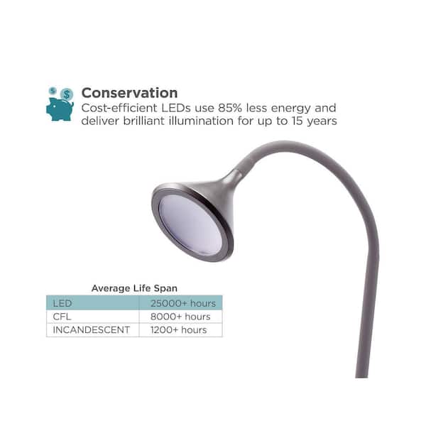 BLACK+DECKER 16 in. Gray Gooseneck LED Desk Lamp with 3 Brightness