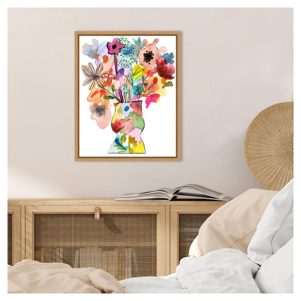 Vibrant Abstract Floral Watercolor Framed Canvas Wall Art 16"x20"