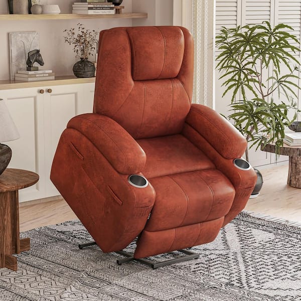 Electric Power Lift Recliner Chair (Leathaire) with Massage for Elderly, Single Sofa with 2 Cup Holders Side Pockets