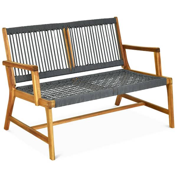 wood and rope bench