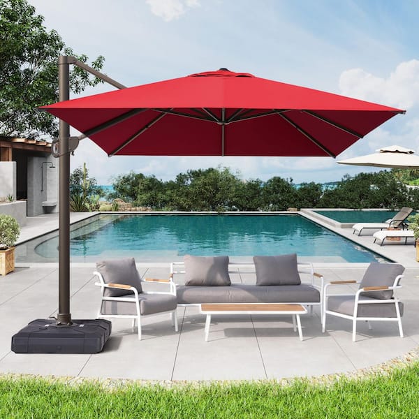 12.5 ft. x 10 ft. Swivel Cantilever Patio Umbrella in Red with 220 lbs. Base Stand