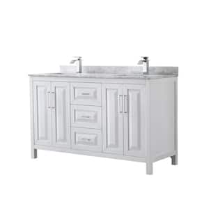 Daria 60 in. Double Bathroom Vanity in White with Marble Vanity Top in Carrara White with White Basin