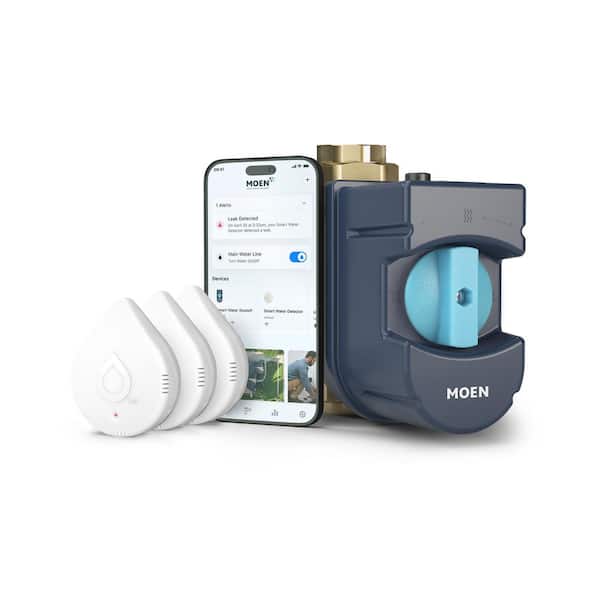 MOEN Flo 1.25 in. Smart Water Leak Detector with Automatic Water Shutoff Valve with Smart Water Detector (3-Pack)
