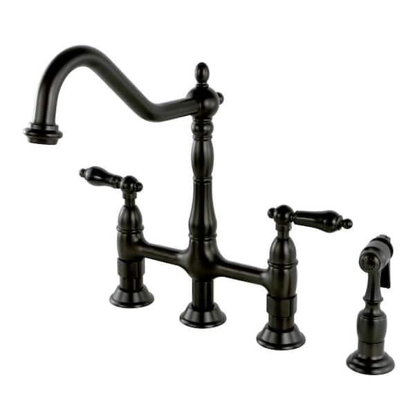 Kingston Brass Duchess 2-Handle Bridge Kitchen Faucet with Side Sprayer in Oil Rubbed Bronze