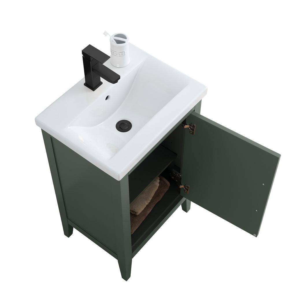 20'' Vintage Green Single Bathroom Vanity with Ceramic Top