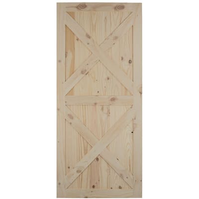Expressions 37 in. x 84 in. Solid Natural 1 Panel Planked Double Cross Buck Rustic Unfinished Wood Pine Barn Door Slab