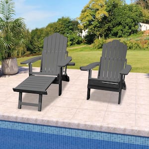 Gray Folding HIPS Plastic Patio Adirondack Chair Extended Adjustable Accent Chair(1-Pack)