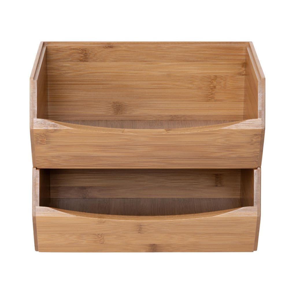 Eco-Friendly Bamboo Stackable Bin Organizer Set, 12" x 8" x 5"