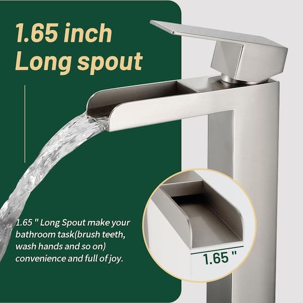 High Arc Single Handle Single Hole Bathroom Faucet with Drain Kit Included in Nickel