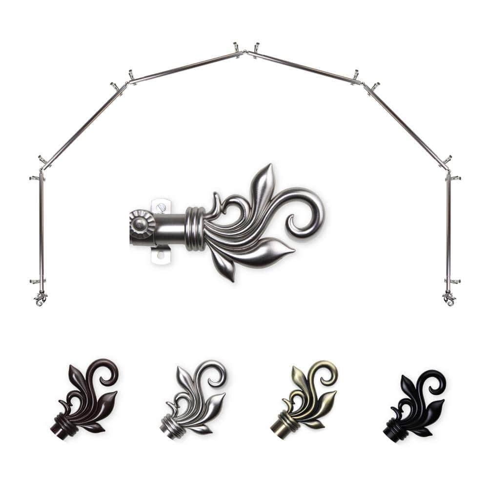 EMOH 13/16" Dia Adjustable 5Sided Bay Window Curtain Rod 28 to 48" (each side) with Andrea