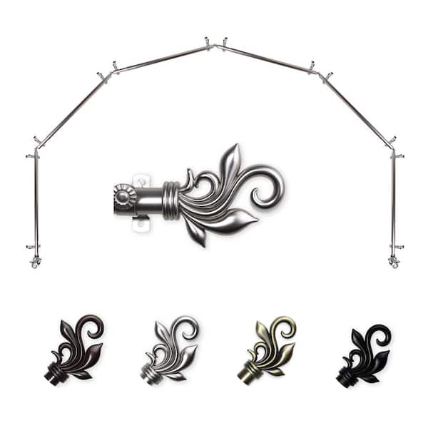 EMOH 13/16" Dia Adjustable 6-Sided Bay Window Curtain Rod 28 to 48" (each side) with Andrea Finials in Satin Nickel