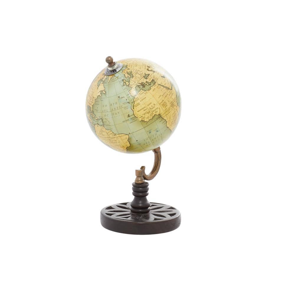 Mango Wood Classic Globe with Green Abstract Detail, 5" x 9"