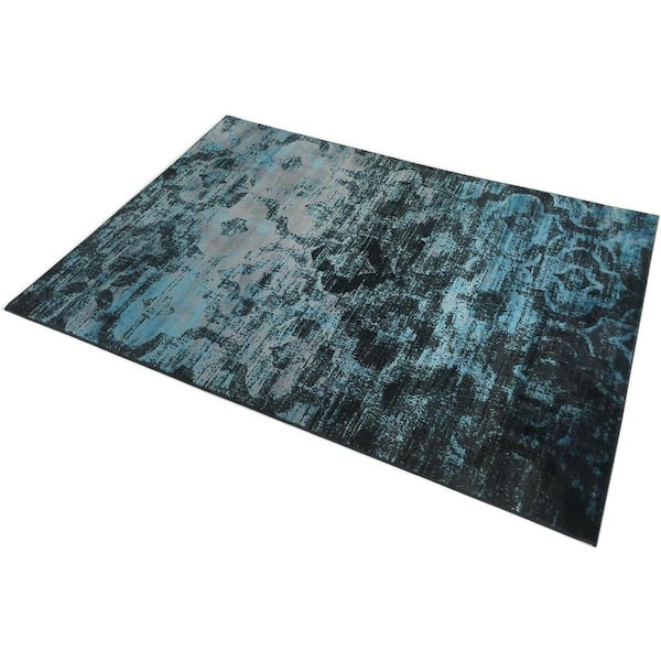 Studio Trellis Silver and Blue 8 ft. x 10 ft. Lattice Synthetic Rectangle Area Rug