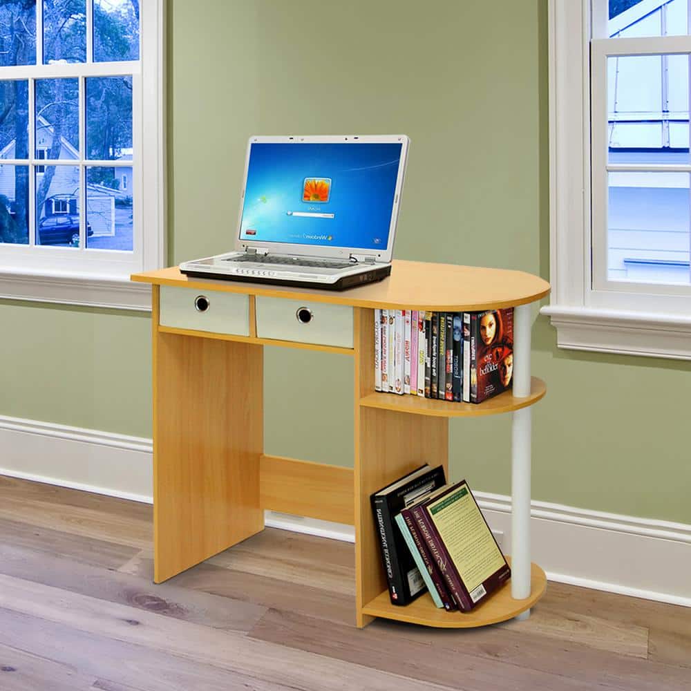 Beech and Ivory Compact Computer Desk with Drawers