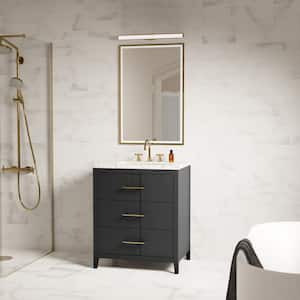Emblem 30 in. W x 21 in. D x 34 in. H Single Sink Bath Vanity in Black with Carrara Marble Top and Ceramic Basin