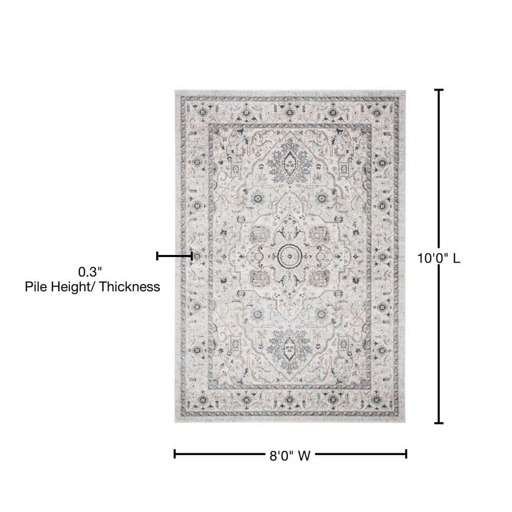 Isabella Light Grey Synthetic 8' x 10' Stain-Resistant Area Rug