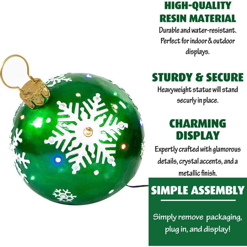 Green Resin Snowflake LED Christmas Ball Ornament