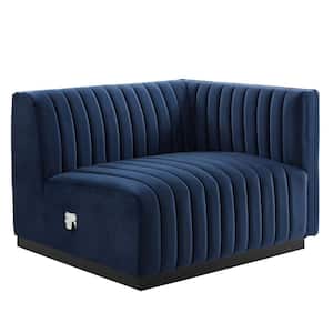 Conjure Midnight Blue Channel Tufted Performance Velvet Right-Arm Chair