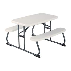 33 in. Almond Rectangle Steel Frame Resin Top Folding Children's Picnic Table Seats 4