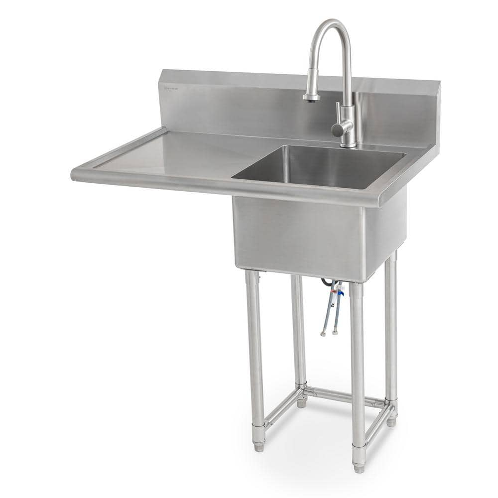 Glacier Bay 38 in. W x 24 in. D Freestanding Stainless Steel 1-Compartment Commercial Laundry/Utility Sink with Faucet and Drain