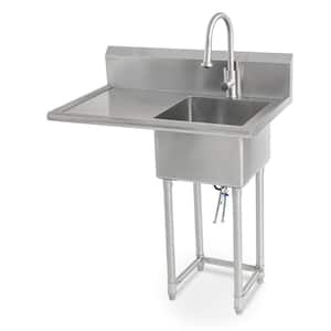 38 in. W x 24 in. D Freestanding Stainless Steel 1-Compartment Commercial Laundry/Utility Sink with Faucet and Drain