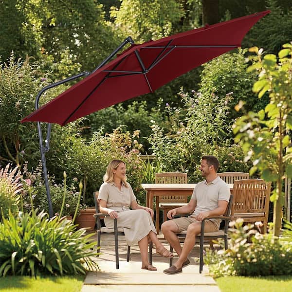 10 ft red patio umbrella AE Outdoor 10 ft. Offset Patio Umbrella, Manual Tilt, 360° Crank, Vented, Wind-Resistant for Market(RED)