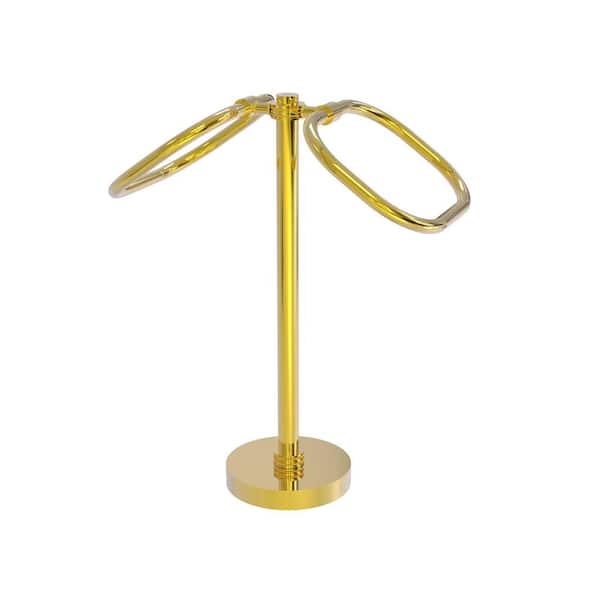 Allied Brass Freestanding 2-Ring Oval Towel Ring with Dotted Accents in Polished Brass