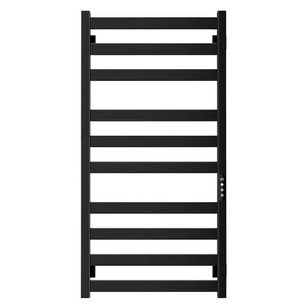 Electric Stainless Steel Towel Warmer Rack in Black - 10 Bars Wall Mounted Heater with Touch Screen Timer