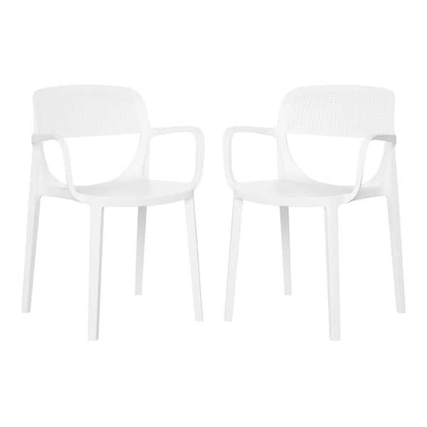 Frond and Form Outdoor Patio Assembled Poly Plastic Stacking Dining Armchair (Set of 2), White