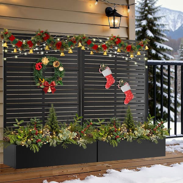 47 in. x 16 in. x 71 in. Black Metal Raised Garden Planter Box with Trellis for Climbing Plants & Cucumbers