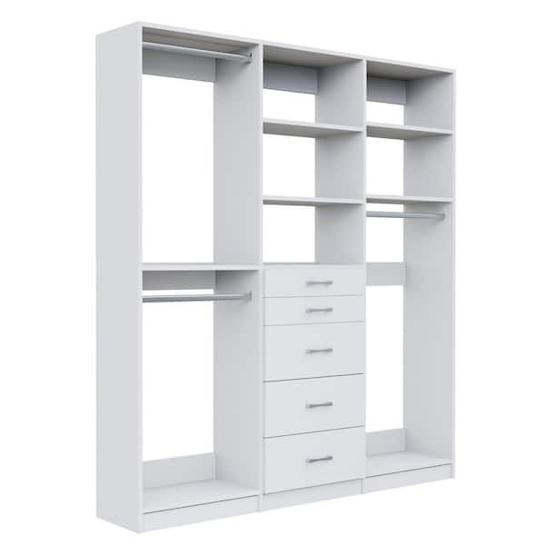 Alto Collection 69 in. W White Wall Mounted Double Hang, 5-Drawer and Medium Hang Wood Closet System