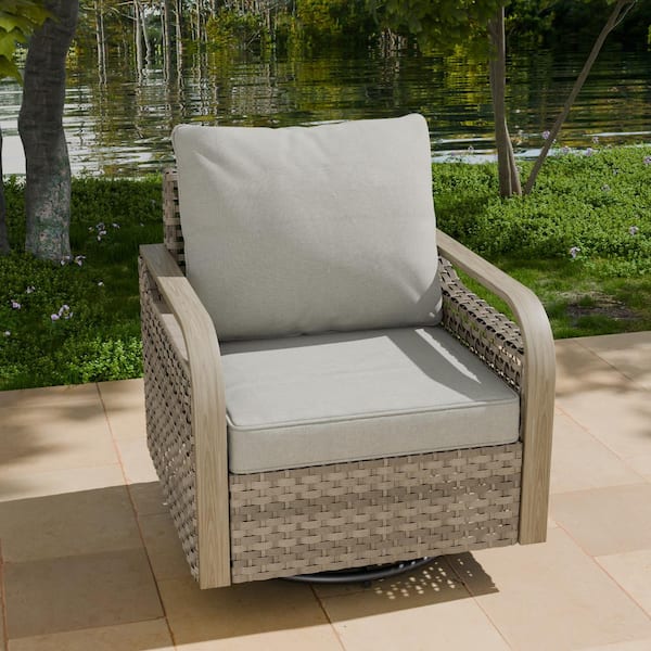 COOS BAY Brown Wicker Outdoor Rocking Chair Patio Swivel Chair with Gray Cushions 1 Pack