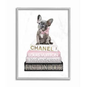 "Dashing French Bulldog and Iconic Fashion Bookstack" by Amanda Greenwood Framed Animal Wall Art Print 11 in. x 14 in.